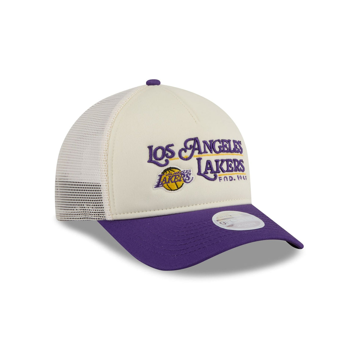 Los Angeles Lakers Retro Chrome Women's White 9FORTY M-Crown A-Frame Trucker Hat
